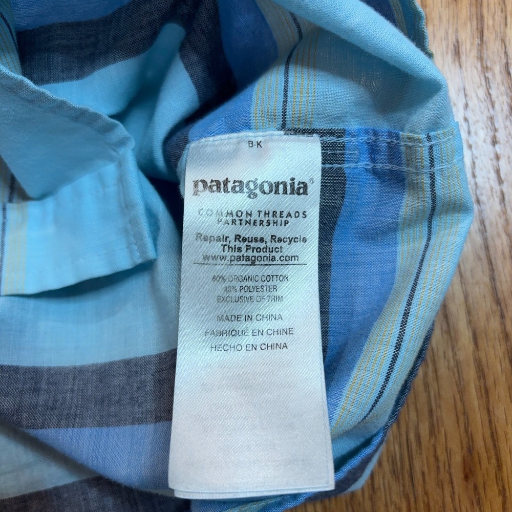 Patagonia Organic‎ Cotton Button Shirt Men's Medium Short Sleeve Blue Striped - Picture 4 of 7